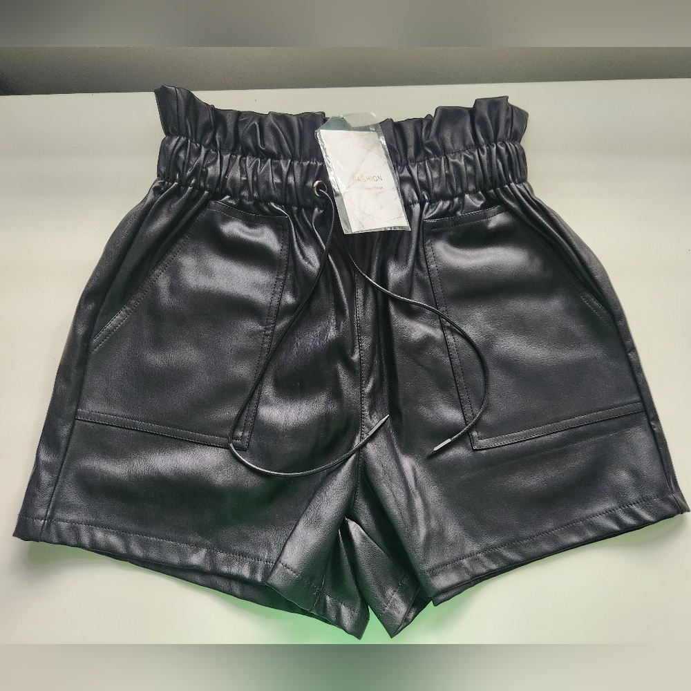 Black Faux Leather Women's Shorts
